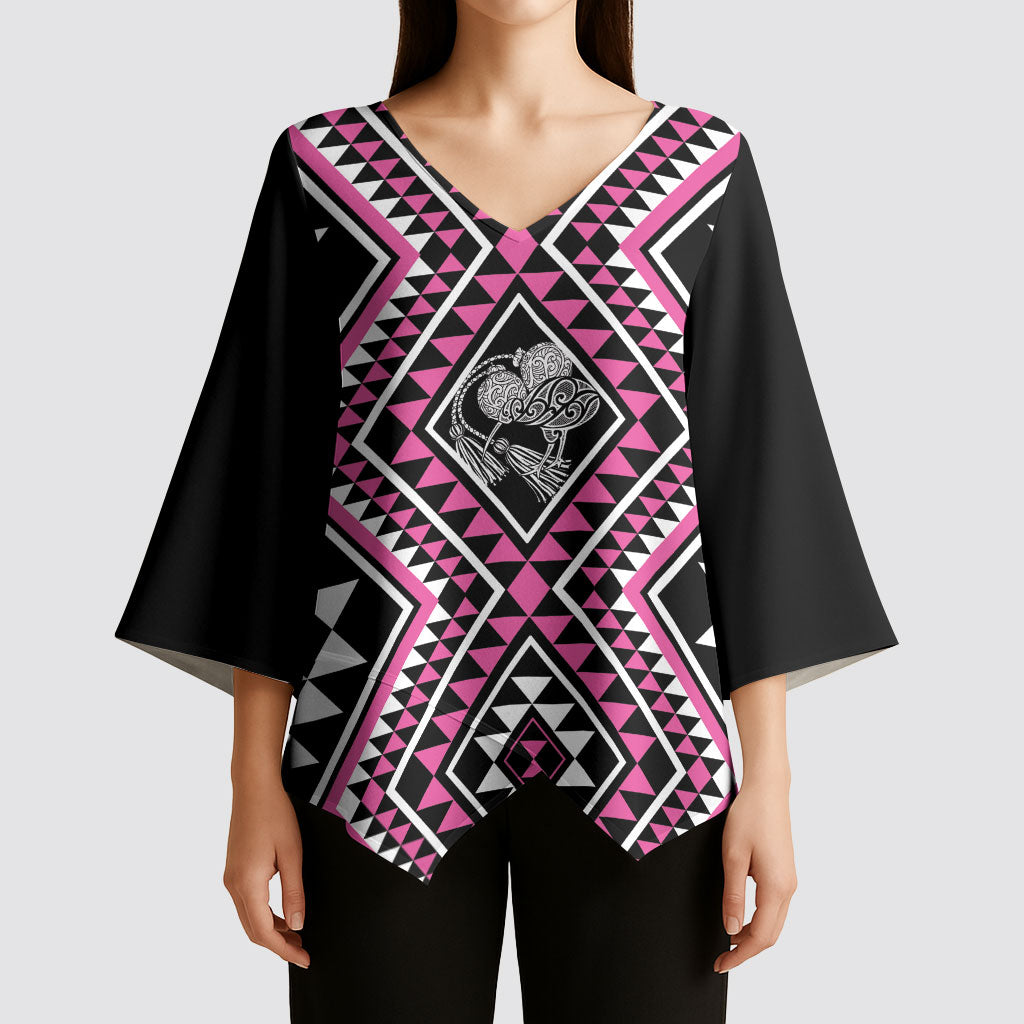 New Zealand Mawhero Taniko Motifs Kimono Sleeve Blouse Maori Poi Dance Costume Inspired