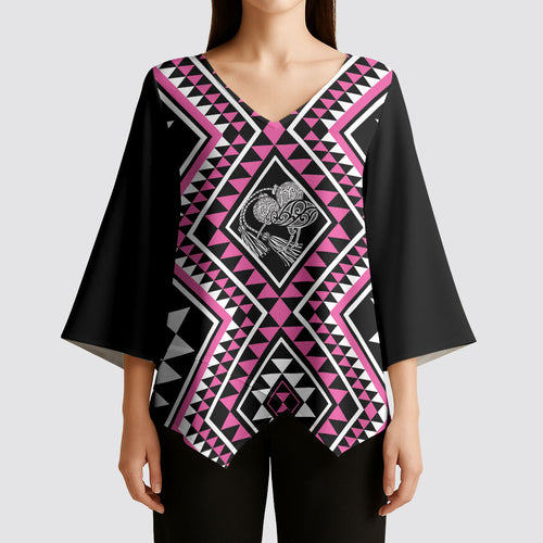 New Zealand Mawhero Taniko Motifs Kimono Sleeve Blouse Maori Poi Dance Costume Inspired