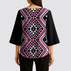 New Zealand Mawhero Taniko Motifs Kimono Sleeve Blouse Maori Poi Dance Costume Inspired