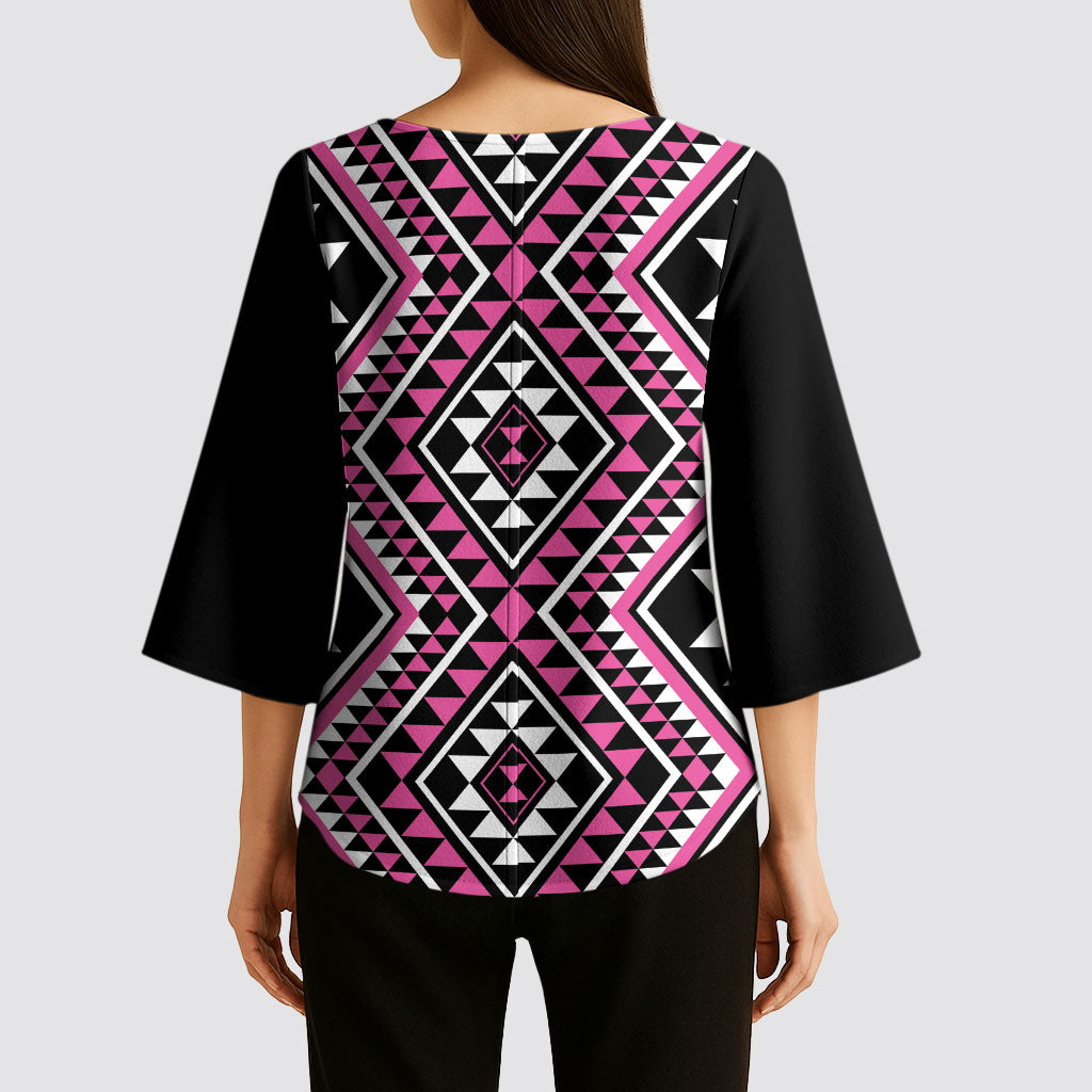 New Zealand Mawhero Taniko Motifs Kimono Sleeve Blouse Maori Poi Dance Costume Inspired