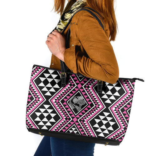 New Zealand Mawhero Taniko Motifs Leather Tote Bag Maori Poi Dance Costume Inspired