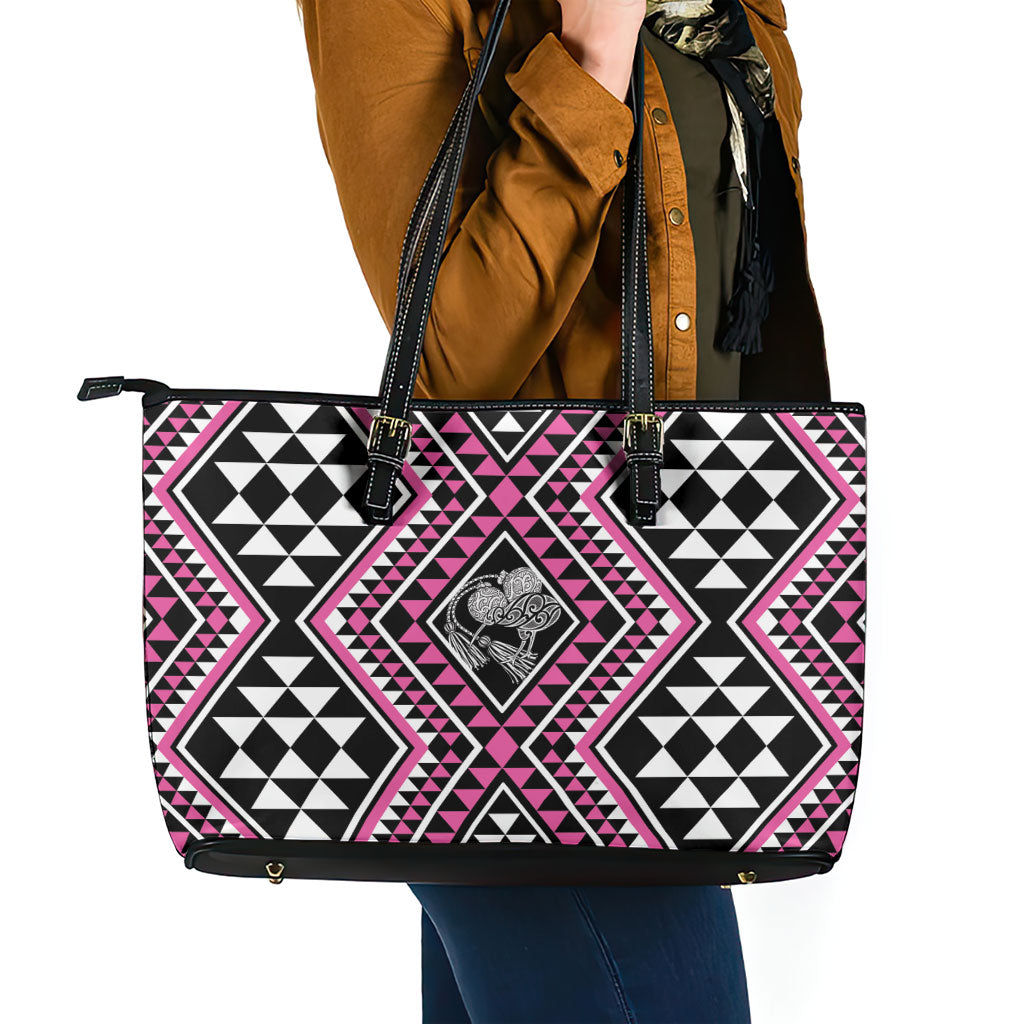 New Zealand Mawhero Taniko Motifs Leather Tote Bag Maori Poi Dance Costume Inspired