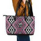 New Zealand Mawhero Taniko Motifs Leather Tote Bag Maori Poi Dance Costume Inspired