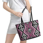 New Zealand Mawhero Taniko Motifs Leather Tote Bag Maori Poi Dance Costume Inspired