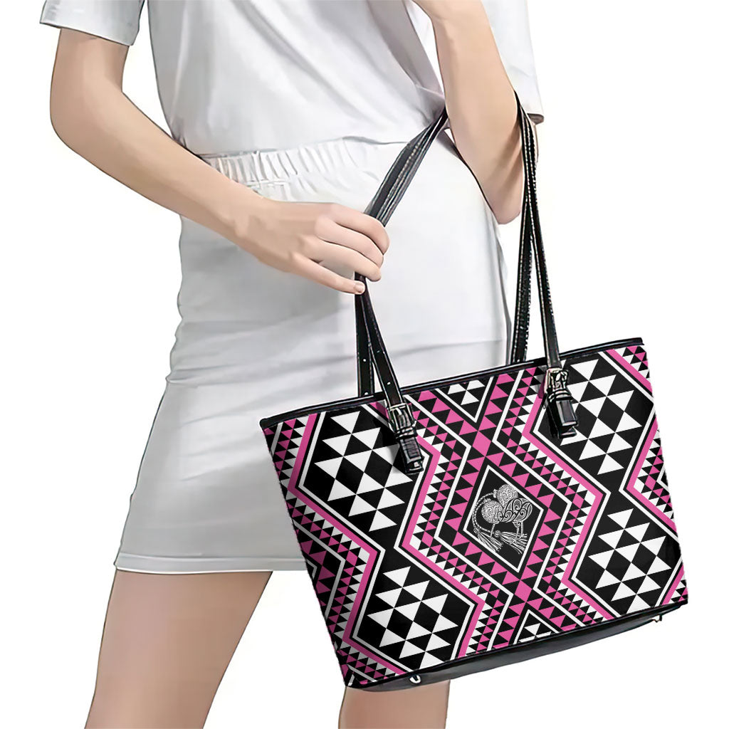 New Zealand Mawhero Taniko Motifs Leather Tote Bag Maori Poi Dance Costume Inspired