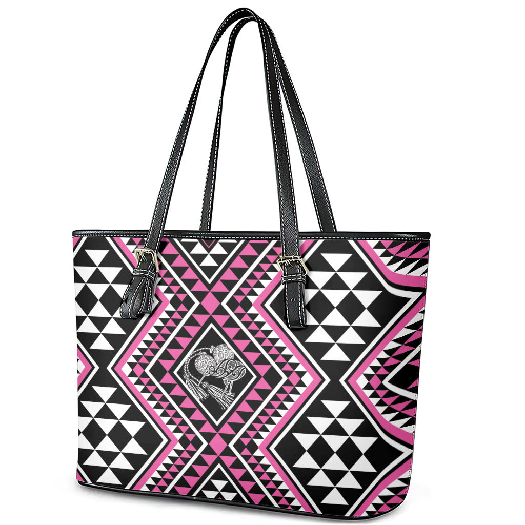 New Zealand Mawhero Taniko Motifs Leather Tote Bag Maori Poi Dance Costume Inspired