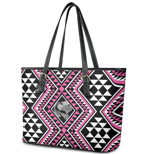 New Zealand Mawhero Taniko Motifs Leather Tote Bag Maori Poi Dance Costume Inspired