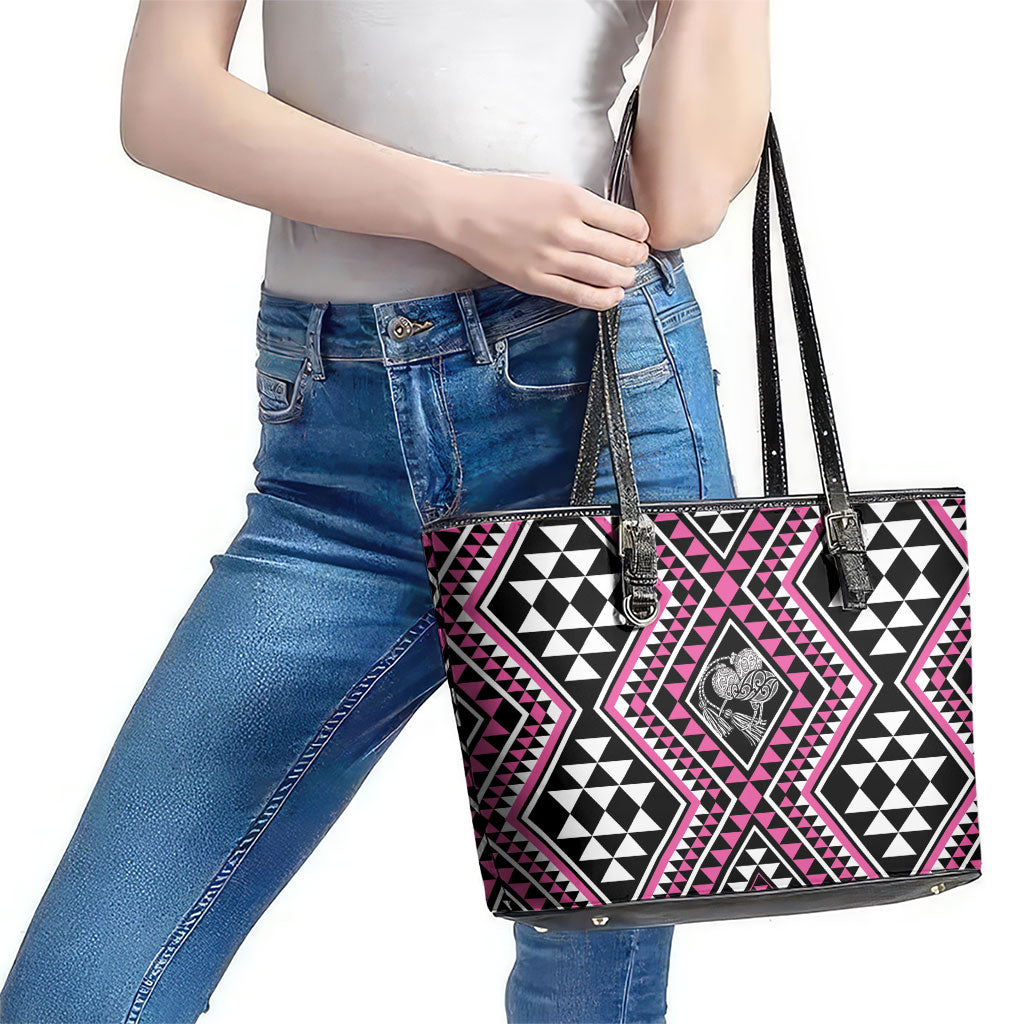 New Zealand Mawhero Taniko Motifs Leather Tote Bag Maori Poi Dance Costume Inspired