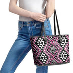 New Zealand Mawhero Taniko Motifs Leather Tote Bag Maori Poi Dance Costume Inspired