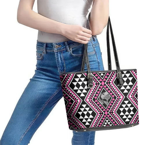 New Zealand Mawhero Taniko Motifs Leather Tote Bag Maori Poi Dance Costume Inspired