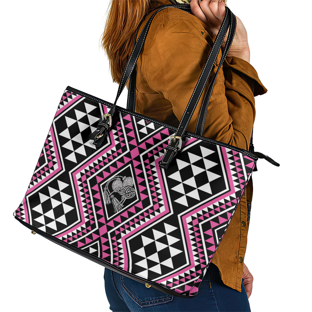 New Zealand Mawhero Taniko Motifs Leather Tote Bag Maori Poi Dance Costume Inspired