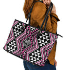 New Zealand Mawhero Taniko Motifs Leather Tote Bag Maori Poi Dance Costume Inspired