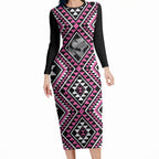 New Zealand Mawhero Taniko Motifs Long Sleeve Bodycon Dress Maori Poi Dance Costume Inspired