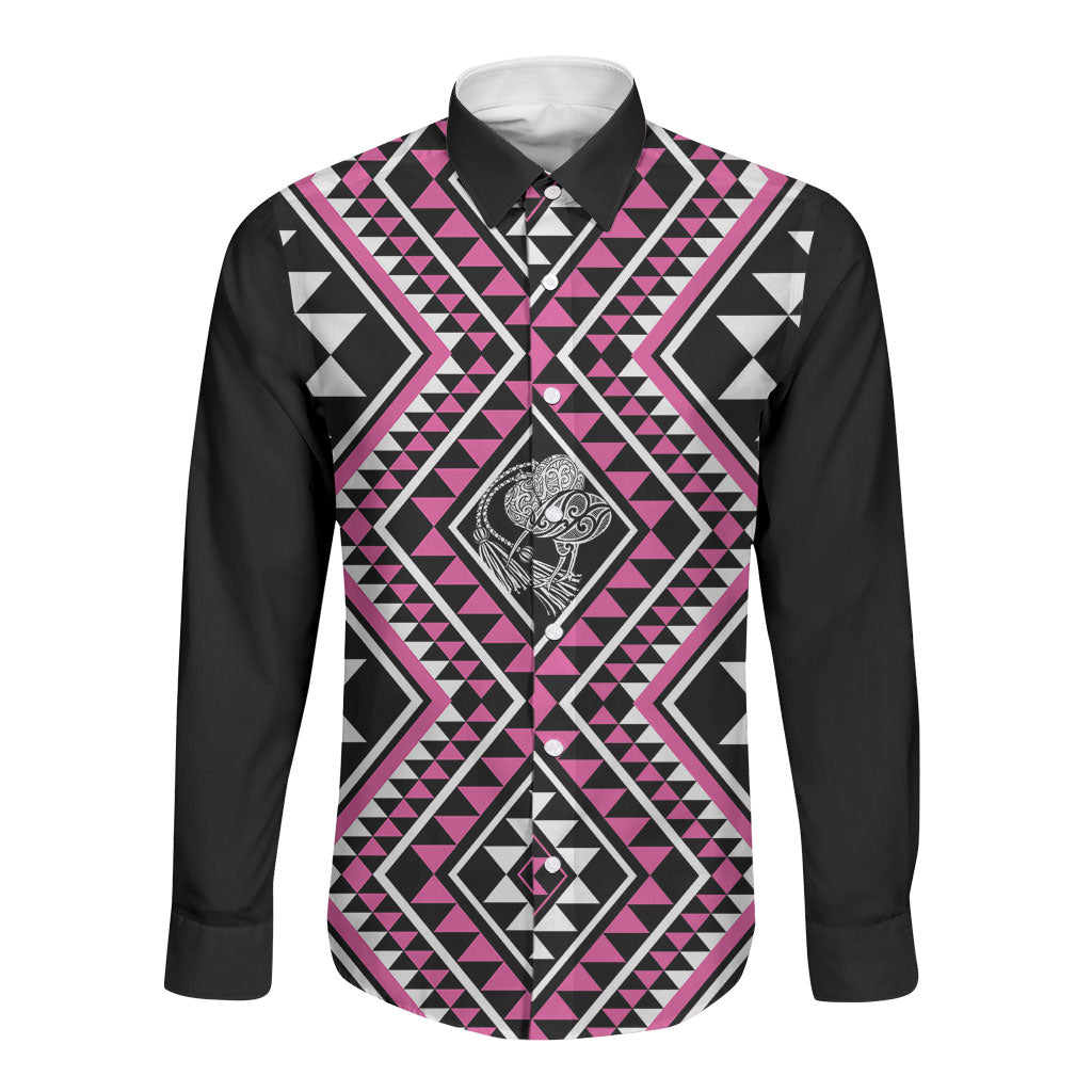 New Zealand Mawhero Taniko Motifs Long Sleeve Button Shirt Maori Poi Dance Costume Inspired