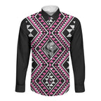 New Zealand Mawhero Taniko Motifs Long Sleeve Button Shirt Maori Poi Dance Costume Inspired