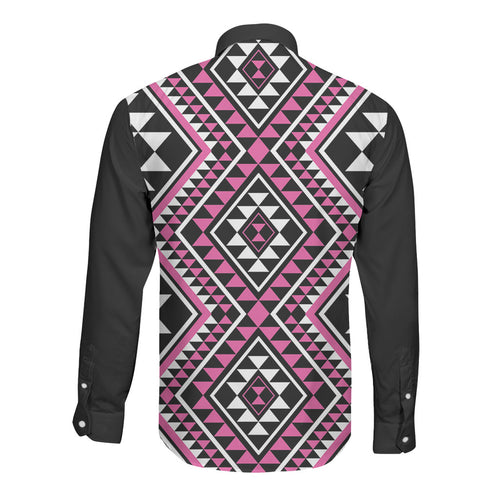 New Zealand Mawhero Taniko Motifs Long Sleeve Button Shirt Maori Poi Dance Costume Inspired