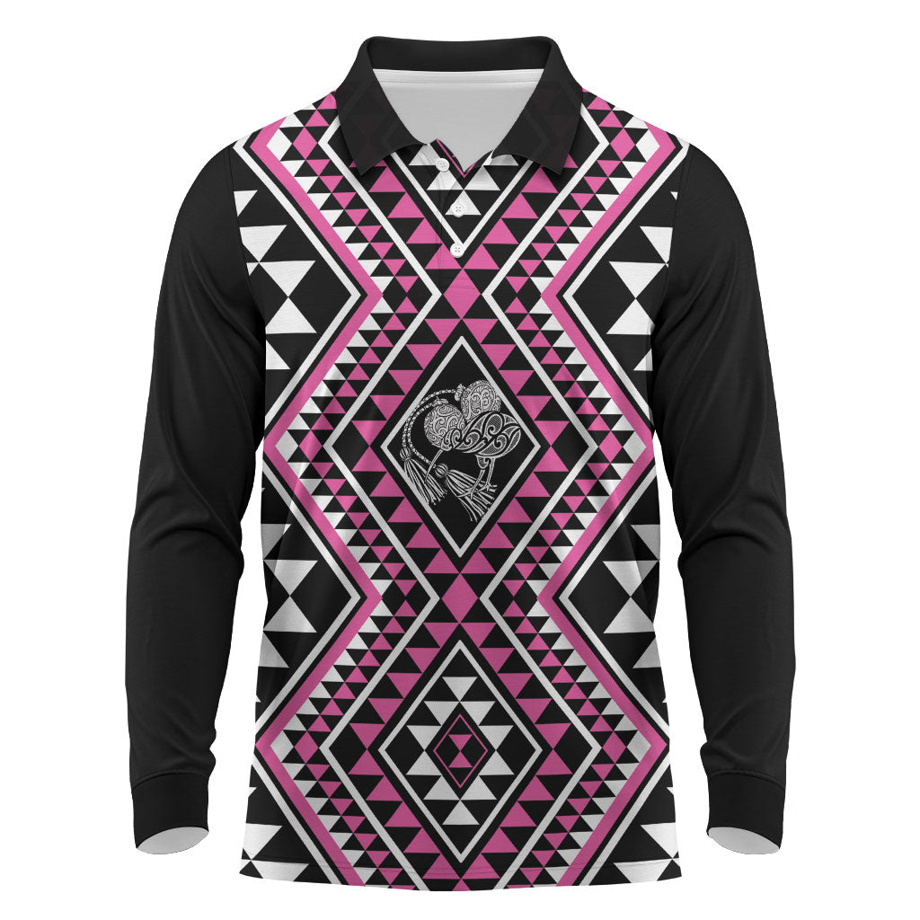 New Zealand Mawhero Taniko Motifs Long Sleeve Polo Shirt Maori Poi Dance Costume Inspired