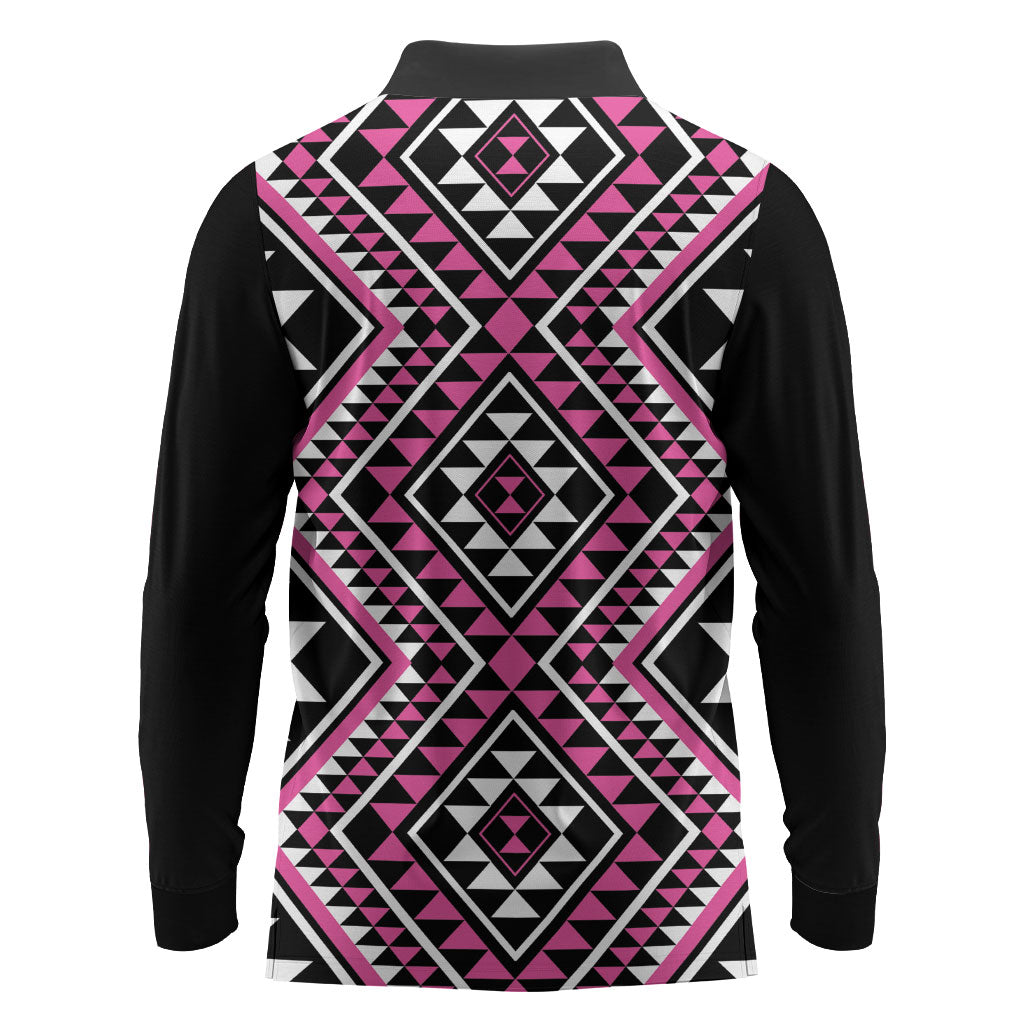 New Zealand Mawhero Taniko Motifs Long Sleeve Polo Shirt Maori Poi Dance Costume Inspired