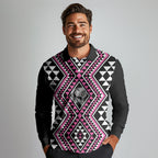 New Zealand Mawhero Taniko Motifs Long Sleeve Polo Shirt Maori Poi Dance Costume Inspired