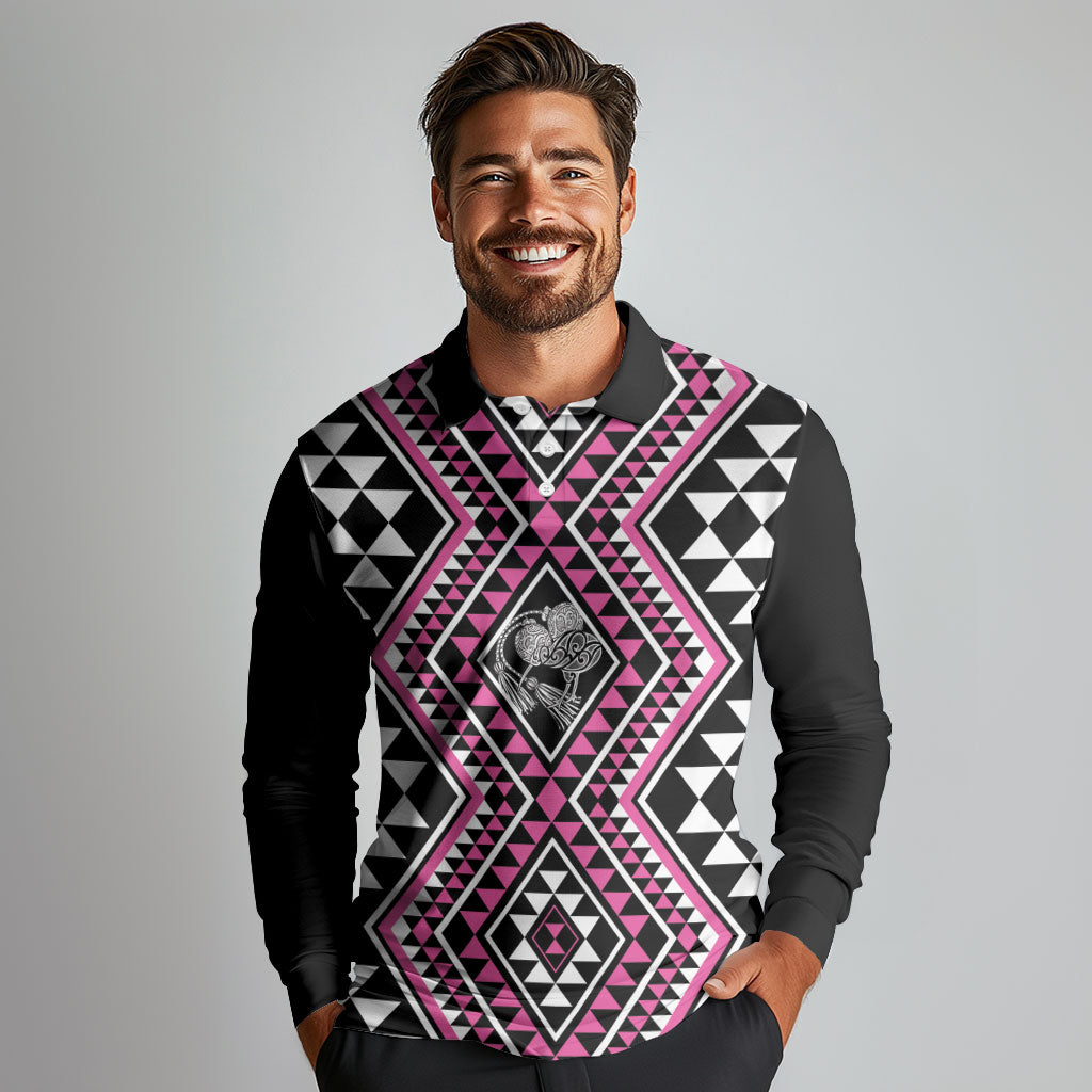 New Zealand Mawhero Taniko Motifs Long Sleeve Polo Shirt Maori Poi Dance Costume Inspired