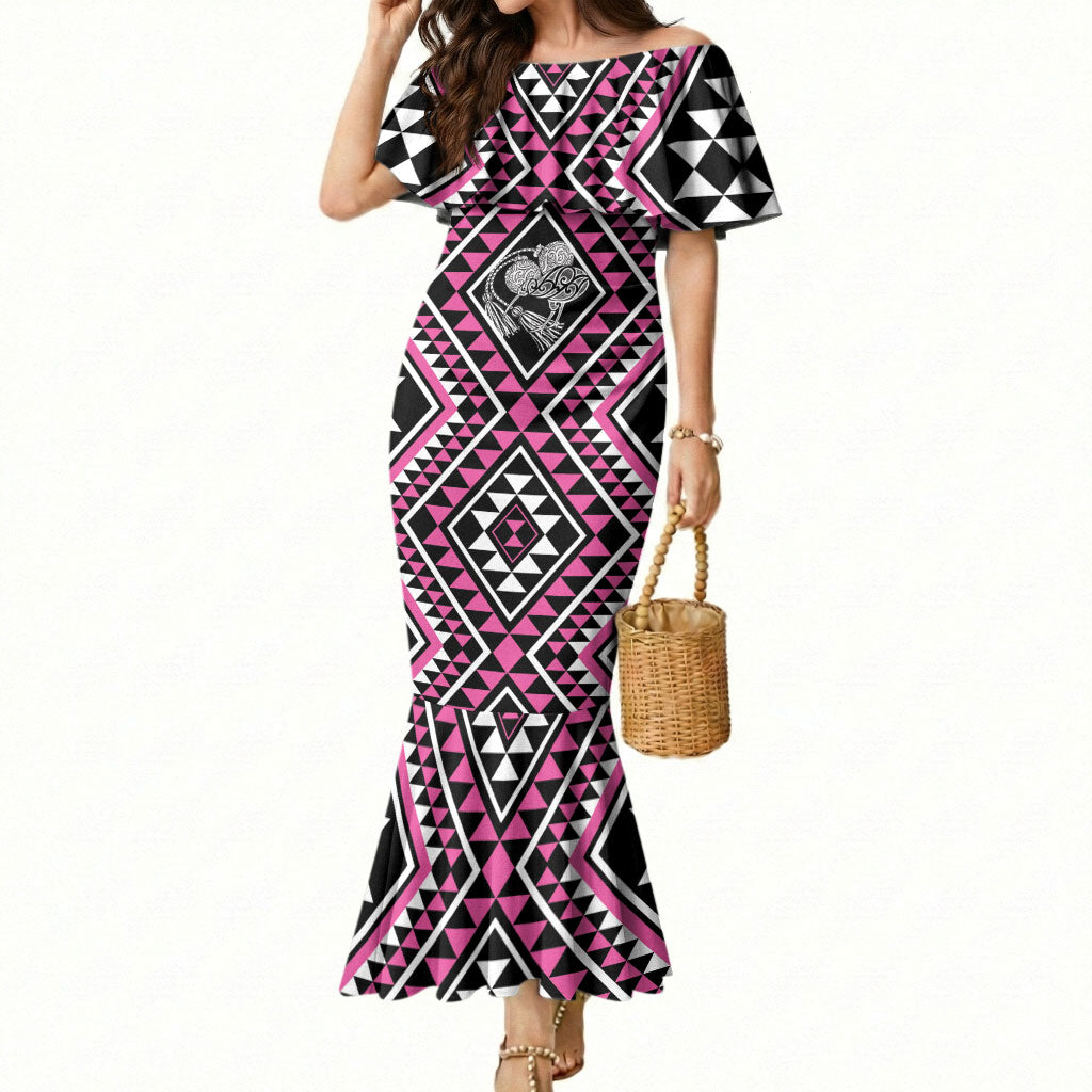 New Zealand Mawhero Taniko Motifs Mermaid Dress Maori Poi Dance Costume Inspired