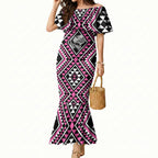 New Zealand Mawhero Taniko Motifs Mermaid Dress Maori Poi Dance Costume Inspired