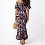 New Zealand Mawhero Taniko Motifs Mermaid Dress Maori Poi Dance Costume Inspired