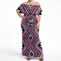New Zealand Mawhero Taniko Motifs Off Shoulder Maxi Dress Maori Poi Dance Costume Inspired