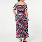 New Zealand Mawhero Taniko Motifs Off Shoulder Maxi Dress Maori Poi Dance Costume Inspired