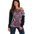 New Zealand Mawhero Taniko Motifs Off Shoulder Sweater Maori Poi Dance Costume Inspired