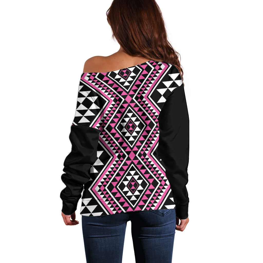 New Zealand Mawhero Taniko Motifs Off Shoulder Sweater Maori Poi Dance Costume Inspired