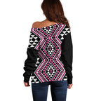 New Zealand Mawhero Taniko Motifs Off Shoulder Sweater Maori Poi Dance Costume Inspired