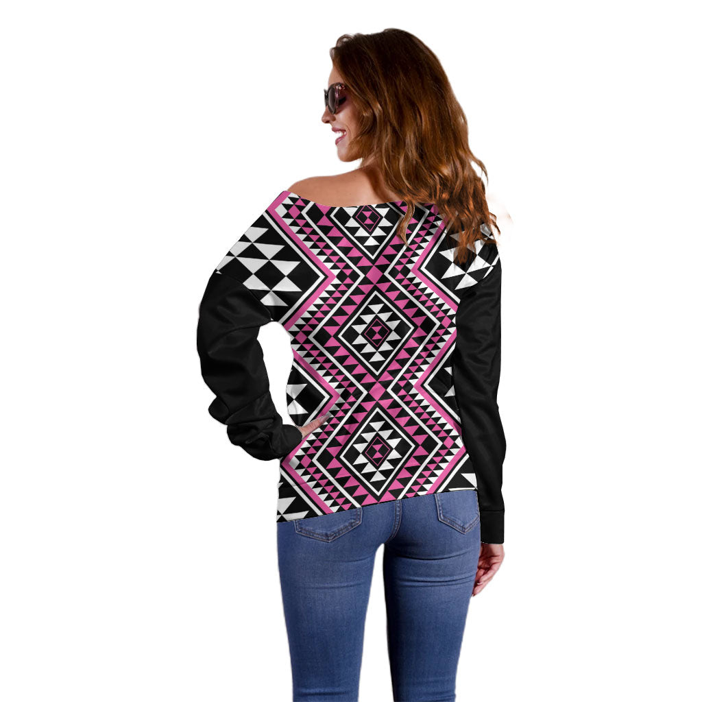 New Zealand Mawhero Taniko Motifs Off Shoulder Sweater Maori Poi Dance Costume Inspired