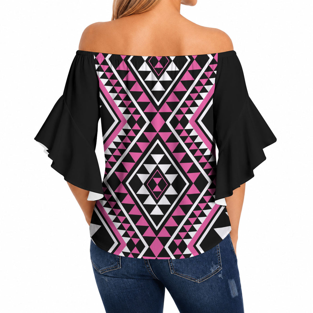 New Zealand Mawhero Taniko Motifs Off Shoulder Wrap Waist Top Maori Poi Dance Costume Inspired
