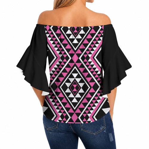 New Zealand Mawhero Taniko Motifs Off Shoulder Wrap Waist Top Maori Poi Dance Costume Inspired