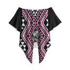 New Zealand Mawhero Taniko Motifs Off Shoulder Wrap Waist Top Maori Poi Dance Costume Inspired