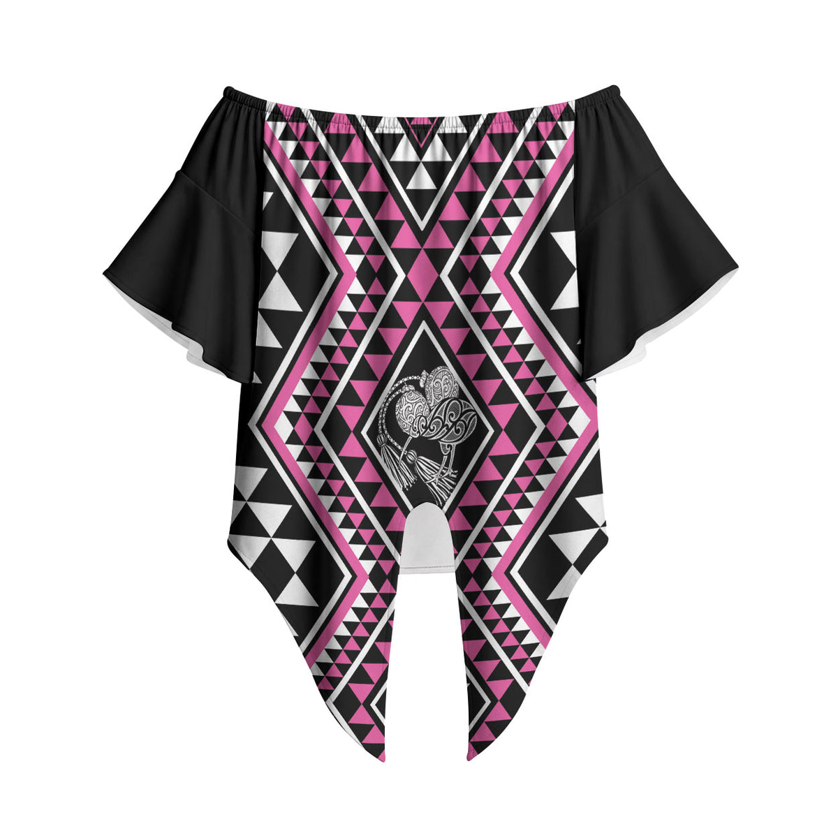 New Zealand Mawhero Taniko Motifs Off Shoulder Wrap Waist Top Maori Poi Dance Costume Inspired