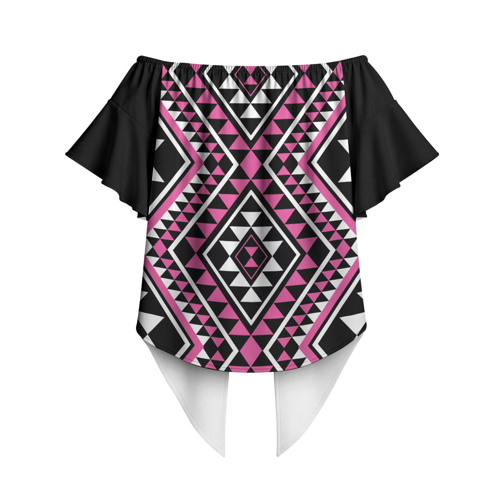 New Zealand Mawhero Taniko Motifs Off Shoulder Wrap Waist Top Maori Poi Dance Costume Inspired