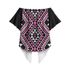New Zealand Mawhero Taniko Motifs Off Shoulder Wrap Waist Top Maori Poi Dance Costume Inspired