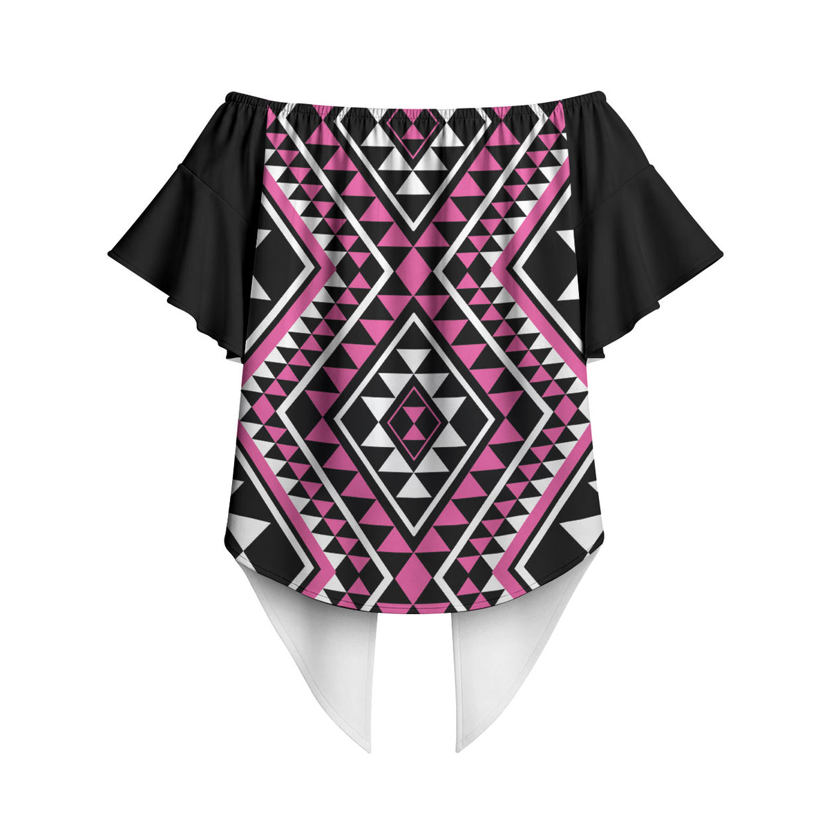 New Zealand Mawhero Taniko Motifs Off Shoulder Wrap Waist Top Maori Poi Dance Costume Inspired