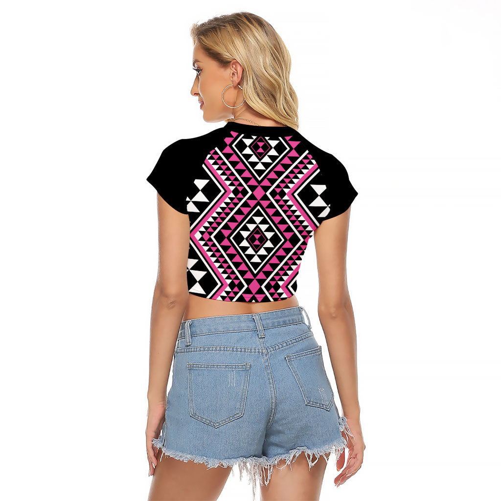 New Zealand Mawhero Taniko Motifs Raglan Cropped T Shirt Maori Poi Dance Costume Inspired