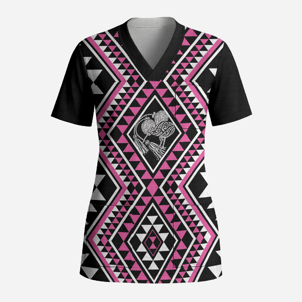 New Zealand Mawhero Taniko Motifs Scrub Top Maori Poi Dance Costume Inspired