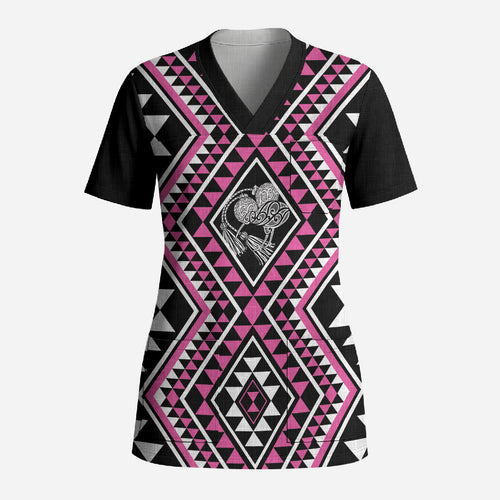 New Zealand Mawhero Taniko Motifs Scrub Top Maori Poi Dance Costume Inspired