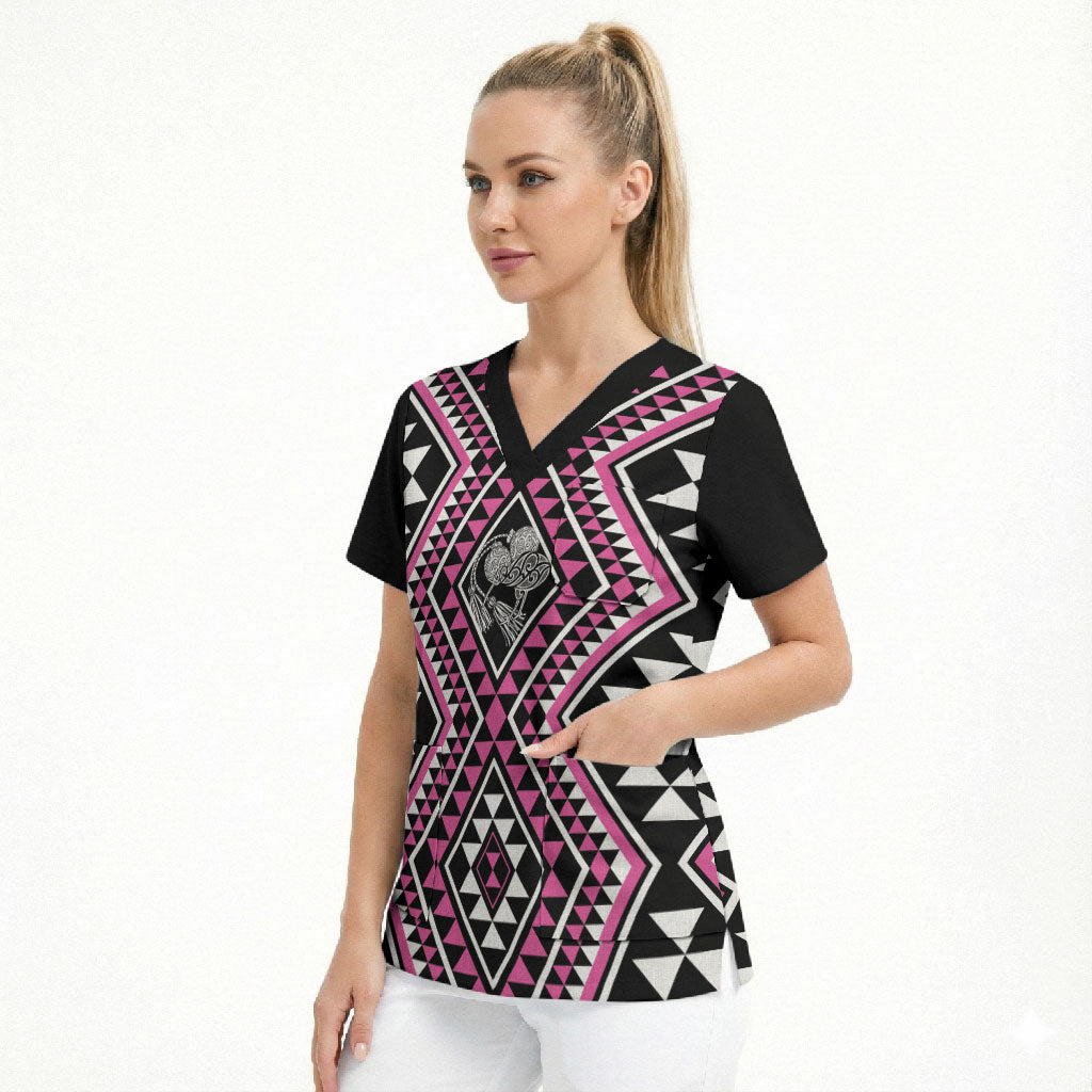 New Zealand Mawhero Taniko Motifs Scrub Top Maori Poi Dance Costume Inspired