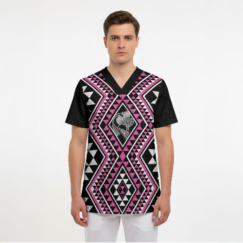 New Zealand Mawhero Taniko Motifs Scrub Top Maori Poi Dance Costume Inspired