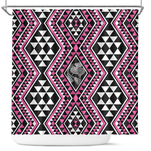 New Zealand Mawhero Taniko Motifs Shower Curtain Maori Poi Dance Costume Inspired