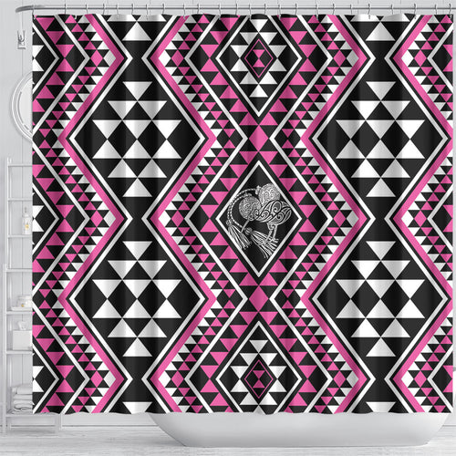 New Zealand Mawhero Taniko Motifs Shower Curtain Maori Poi Dance Costume Inspired