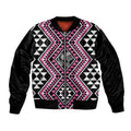 New Zealand Mawhero Taniko Motifs Sleeve Zip Bomber Jacket Maori Poi Dance Costume Inspired