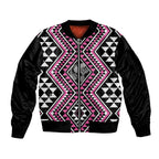 New Zealand Mawhero Taniko Motifs Sleeve Zip Bomber Jacket Maori Poi Dance Costume Inspired