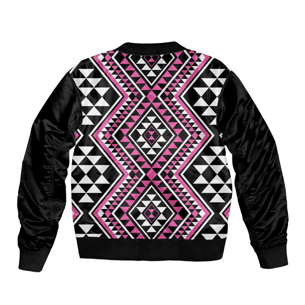 New Zealand Mawhero Taniko Motifs Sleeve Zip Bomber Jacket Maori Poi Dance Costume Inspired